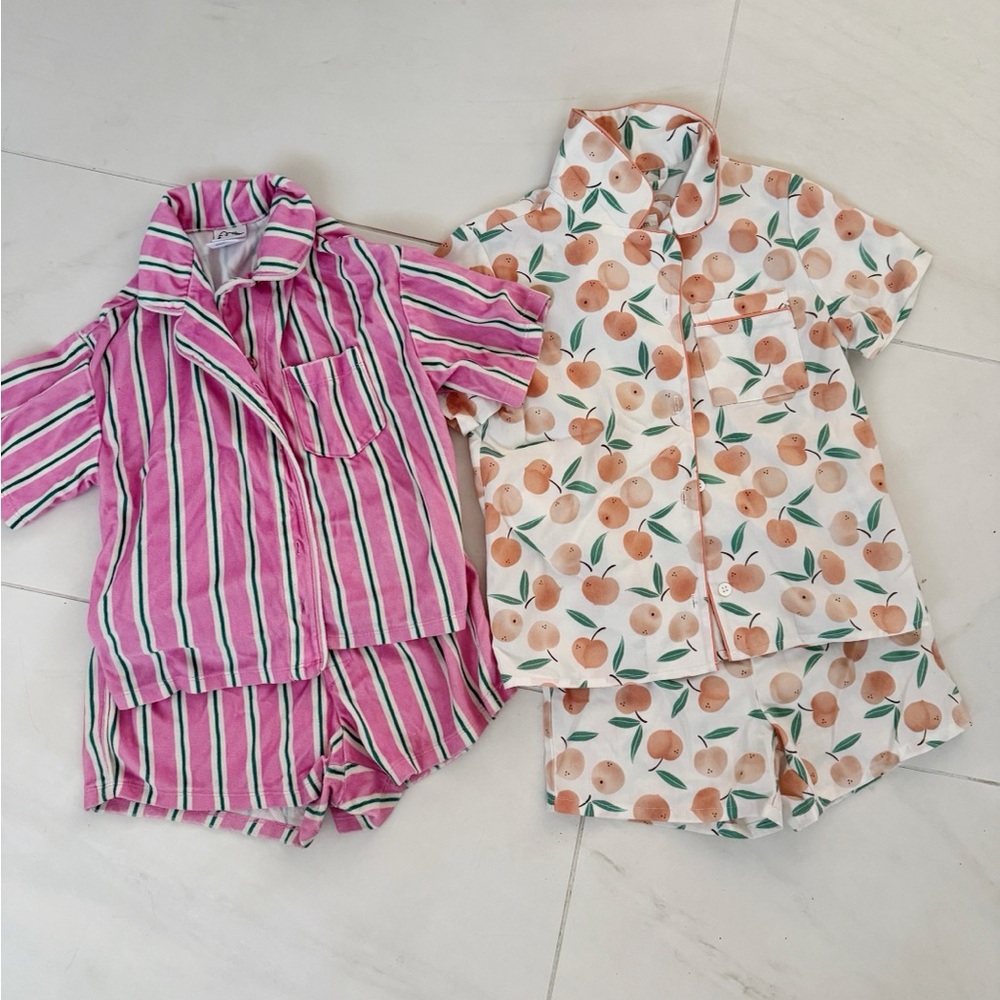 Petit Lem Peach Print & Pink Stripe Pajama Sets